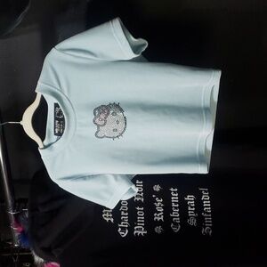 Hello Kitty X Forever 21 Baby Blue Velour Crop Top Size Small